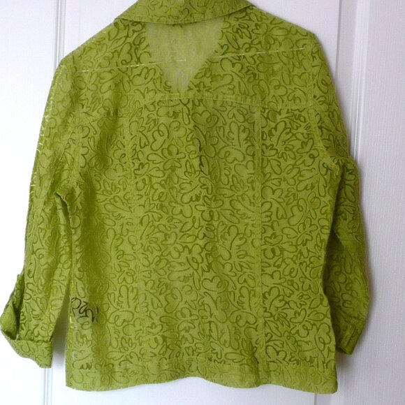 Kerry Brooke Women's Sheer Blouse Top Button Down Shirt Green Size Petite M - Picture 4 of 7